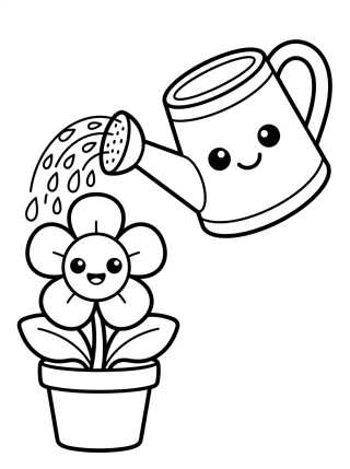 Desenho de Friendly Watering Can and Flower para colorir e imprimir grátis