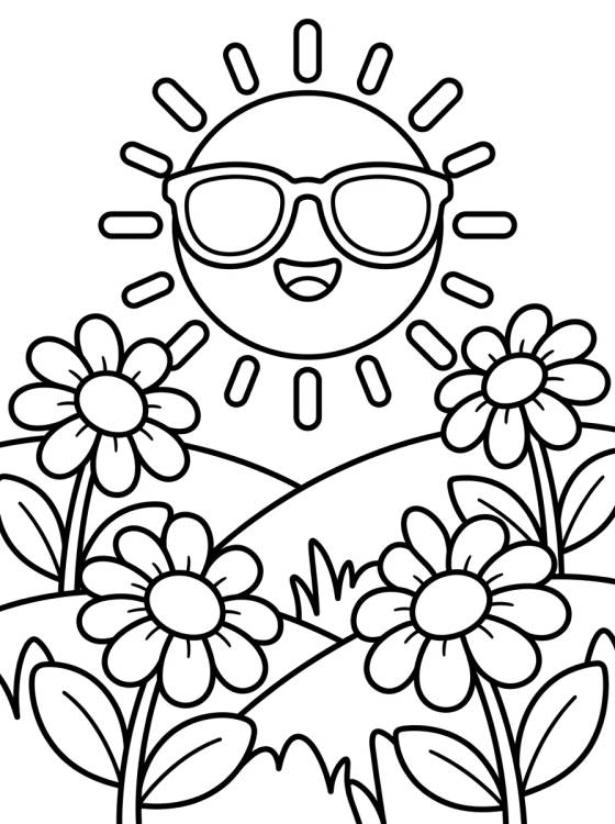 Desenho de Sun Shining on Daisies para colorir e imprimir grátis