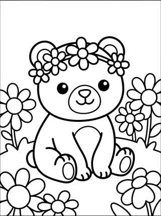 Desenho de Little Bear in a Flower Field para colorir e imprimir grátis