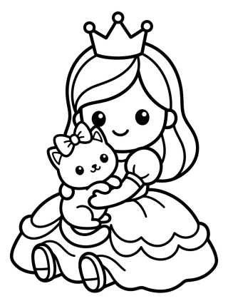 Desenho de Princess with a Kitty para colorir e imprimir grátis