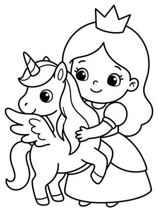 Desenho de Princess and the Cute Unicorn para colorir e imprimir grátis