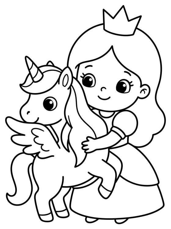 Princess and the Cute Unicorn para colorir Desenho de Princess and the Cute Unicorn para colorir e imprimir grátis