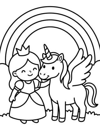 Desenho de Princess and the Unicorn para colorir e imprimir grátis