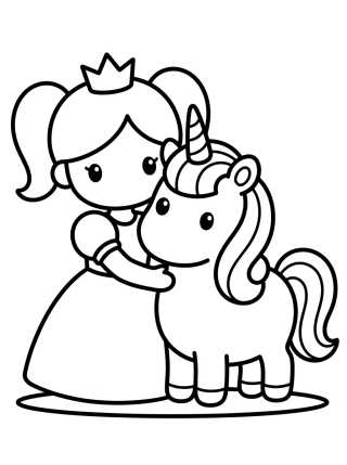 Desenho de Princess and Cute Unicorn para colorir e imprimir grátis