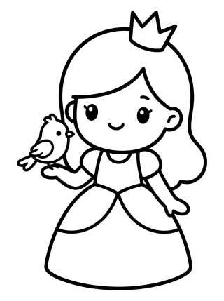 Desenho de Kawaii Princess with Little Bird para colorir e imprimir grátis