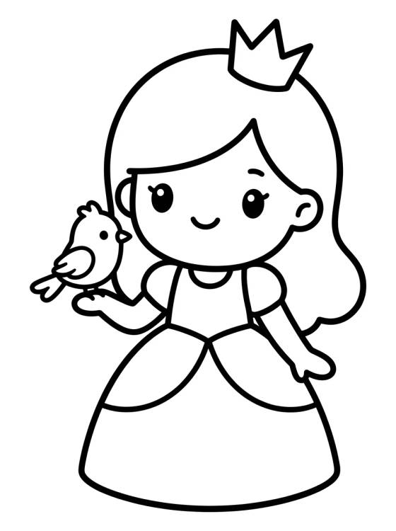 Desenho de Kawaii Princess with Little Bird para colorir e imprimir grátis