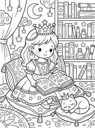 Desenho de Princess Reading a Magical Book para colorir e imprimir grátis