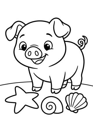 Desenho de Curious Pua Playing with Shells para colorir e imprimir grátis