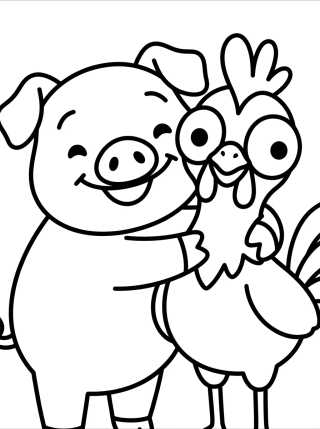 Desenho de Pua and Hei Hei Hugging para colorir e imprimir grátis