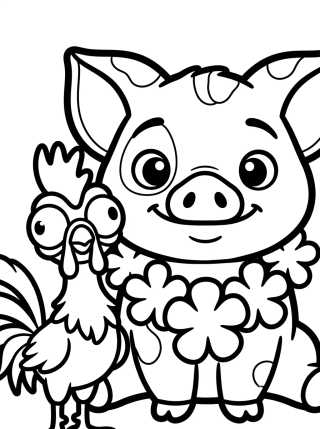Desenho de Pua and Hei Hei with Flower Lei para colorir e imprimir grátis