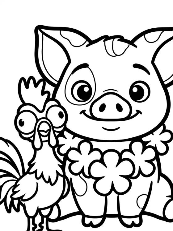 Desenho de Pua and Hei Hei with Flower Lei para colorir e imprimir grátis