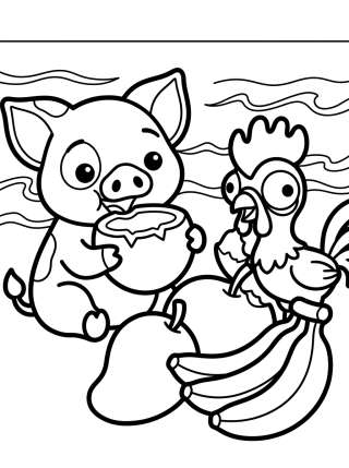Coleção de desenhos para colorir: Pua and Hei Hei from Moana