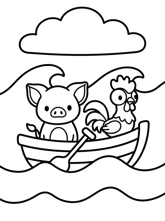 Desenho de Pua and Hei Hei Sailing on the Boat para colorir e imprimir grátis