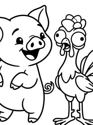 Desenho de Laughing Pua and Confused Hei Hei para colorir e imprimir grátis