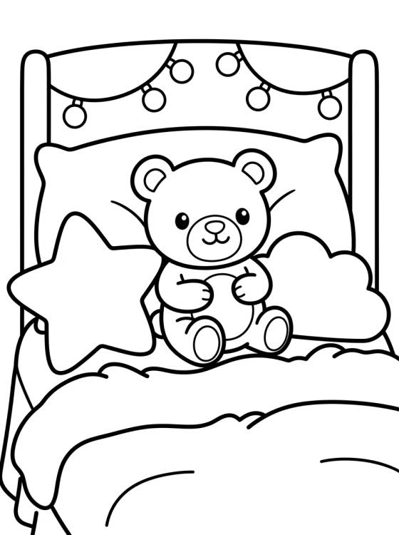 Desenho de Cozy Bed with Teddy Bear para colorir e imprimir grátis