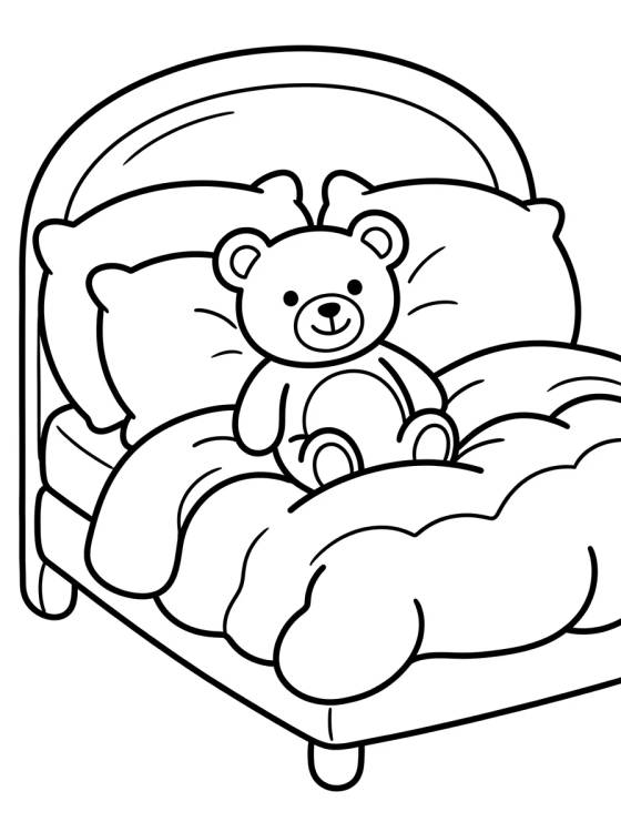 Desenho de Cozy Bed with Teddy Bear para colorir e imprimir grátis