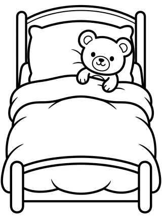 Desenho de Cute Bed with Teddy Bear para colorir e imprimir grátis
