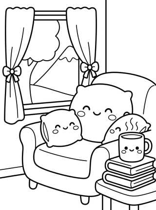 Desenho de Cozy Reading Nook para colorir e imprimir grátis