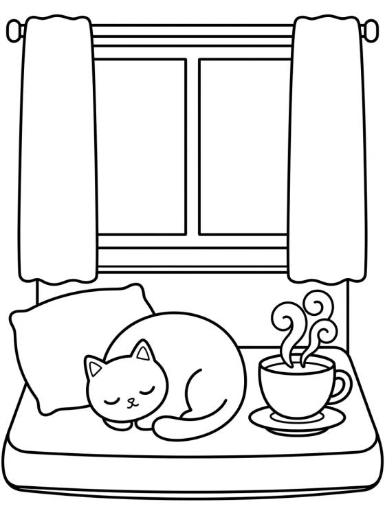 Desenho de Cozy Window Reading Nook para colorir e imprimir grátis