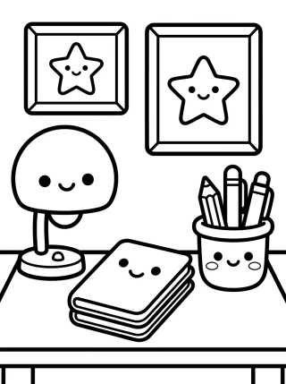 Desenho de Kawaii Study Desk para colorir e imprimir grátis