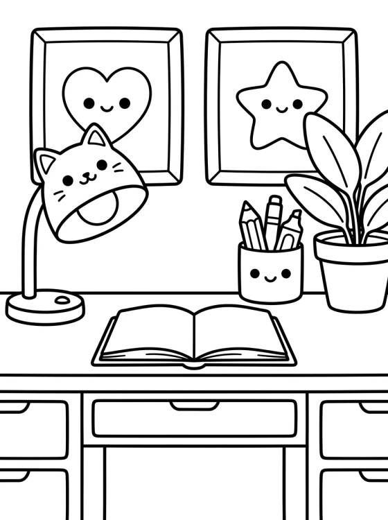 Desenho de Cute and Organized Desk para colorir e imprimir grátis