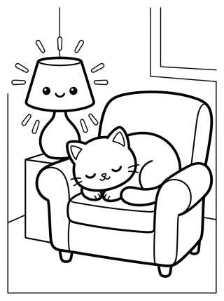 Desenho de Kitty Sleeping on a Beanbag para colorir e imprimir grátis