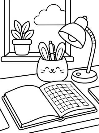 Desenho de Organized and Cute Study Desk para colorir e imprimir grátis