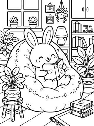 Desenho de Cozy Bunny Relaxing on a Bean Bag para colorir e imprimir grátis