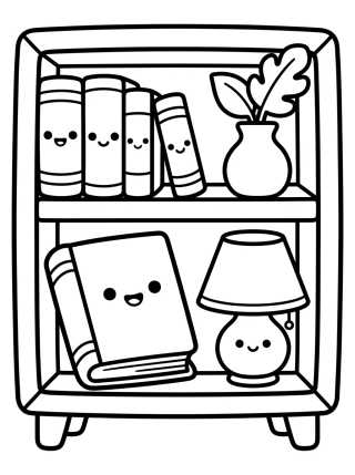 Desenho de Cute Kawaii Bookshelf para colorir e imprimir grátis