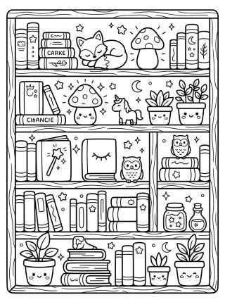 Desenho de Cozy Magical Bookshelf para colorir e imprimir grátis