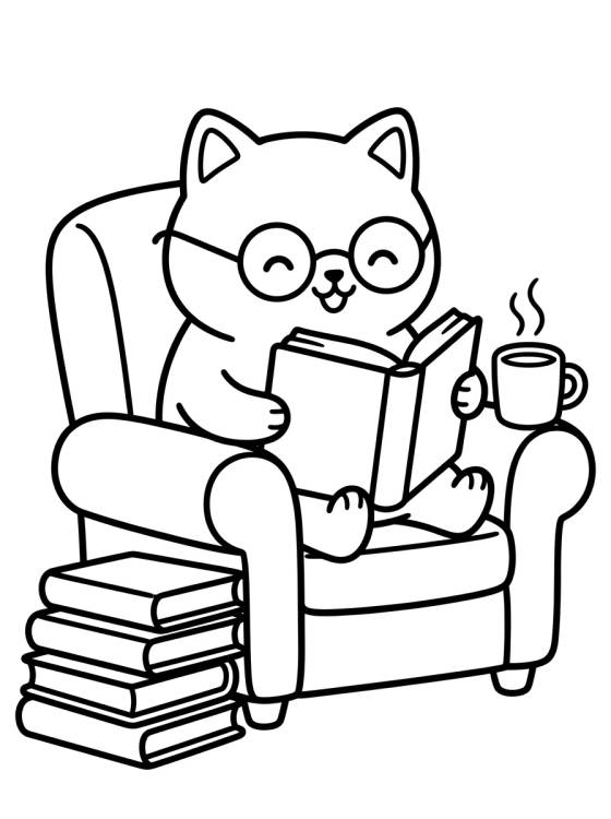 Desenho de Kitten Reading in an Armchair para colorir e imprimir grátis