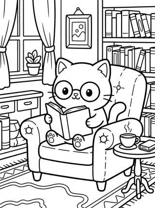 Desenho de Kitten Reading in an Armchair para colorir e imprimir grátis