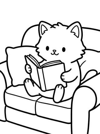 Desenho de Kitten Reading on the Sofa para colorir e imprimir grátis