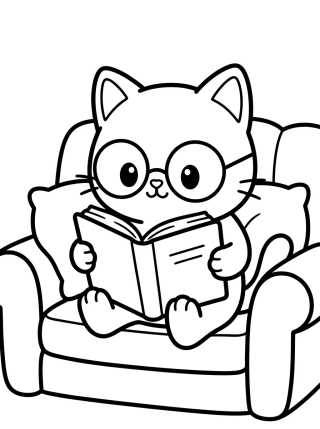 Desenho de Kitten Reading on the Sofa para colorir e imprimir grátis