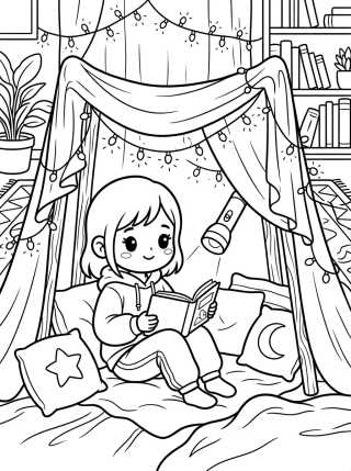 Desenho de Girl Reading in a Blanket Fort para colorir e imprimir grátis