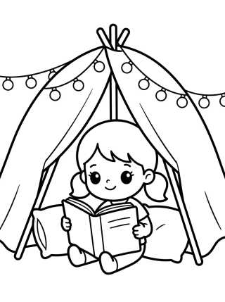 Desenho de Girl Reading in a Blanket Fort para colorir e imprimir grátis