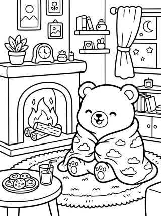 Desenho de Cozy Bear by the Fireplace para colorir e imprimir grátis