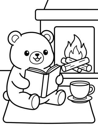Desenho de Little Bear by the Fireplace para colorir e imprimir grátis