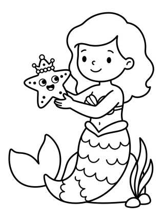 Desenho de Mermaid Girl Playing with Starfish para colorir e imprimir grátis