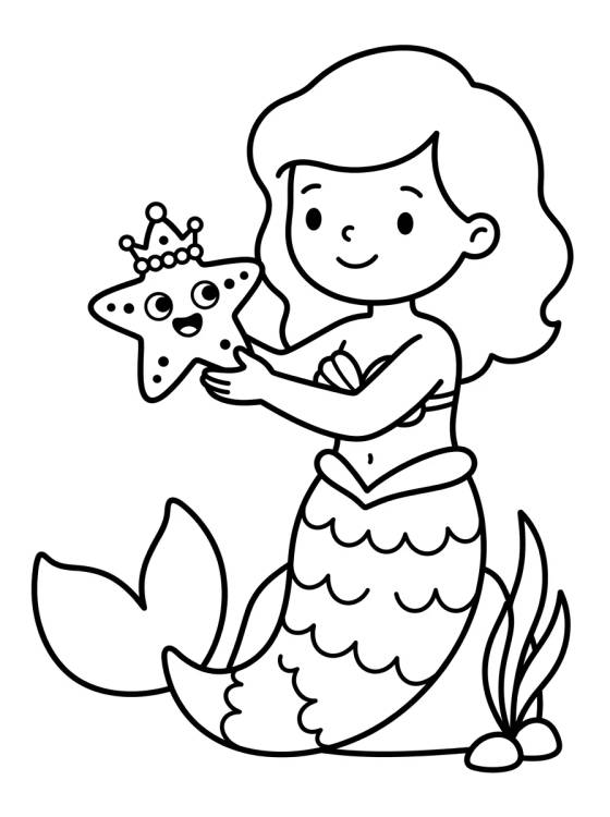 Desenho de Mermaid Girl Playing with Starfish para colorir e imprimir grátis