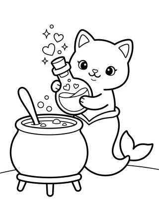 Desenho de MerCat Making a Magic Potion para colorir e imprimir grátis