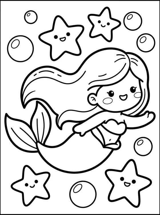 Desenho de MerCat Swimming with Starfish para colorir e imprimir grátis