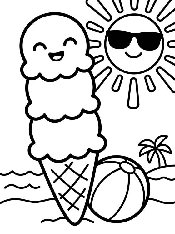 Cute Summer Ice Cream Cone para colorir Desenho de Cute Summer Ice Cream Cone para colorir e imprimir grátis
