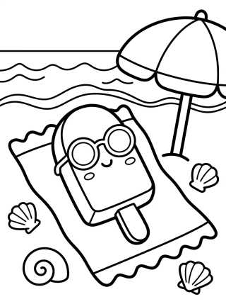 Desenho de Cute Popsicle at the Beach with Sunglasses para colorir e imprimir grátis