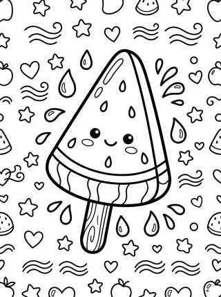 Desenho de Cute Watermelon Popsicle Coloring Page para colorir e imprimir grátis