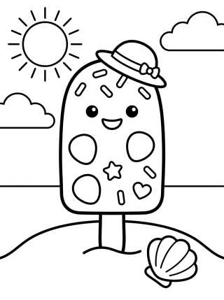 Desenho de Smiling Popsicle at the Beach para colorir e imprimir grátis