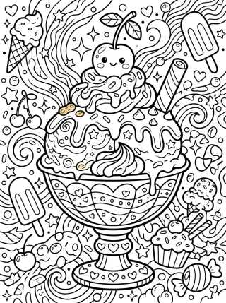 Desenho de Fun Ice Cream Sundae with Cherry para colorir e imprimir grátis