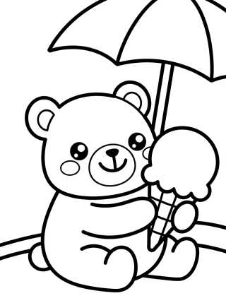 Desenho de Summer Bear Eating Ice Cream para colorir e imprimir grátis