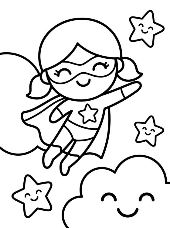 Desenho de Superhero Girl Flying para colorir e imprimir grátis