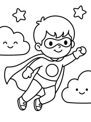 Desenho de Flying Superhero Boy para colorir e imprimir grátis